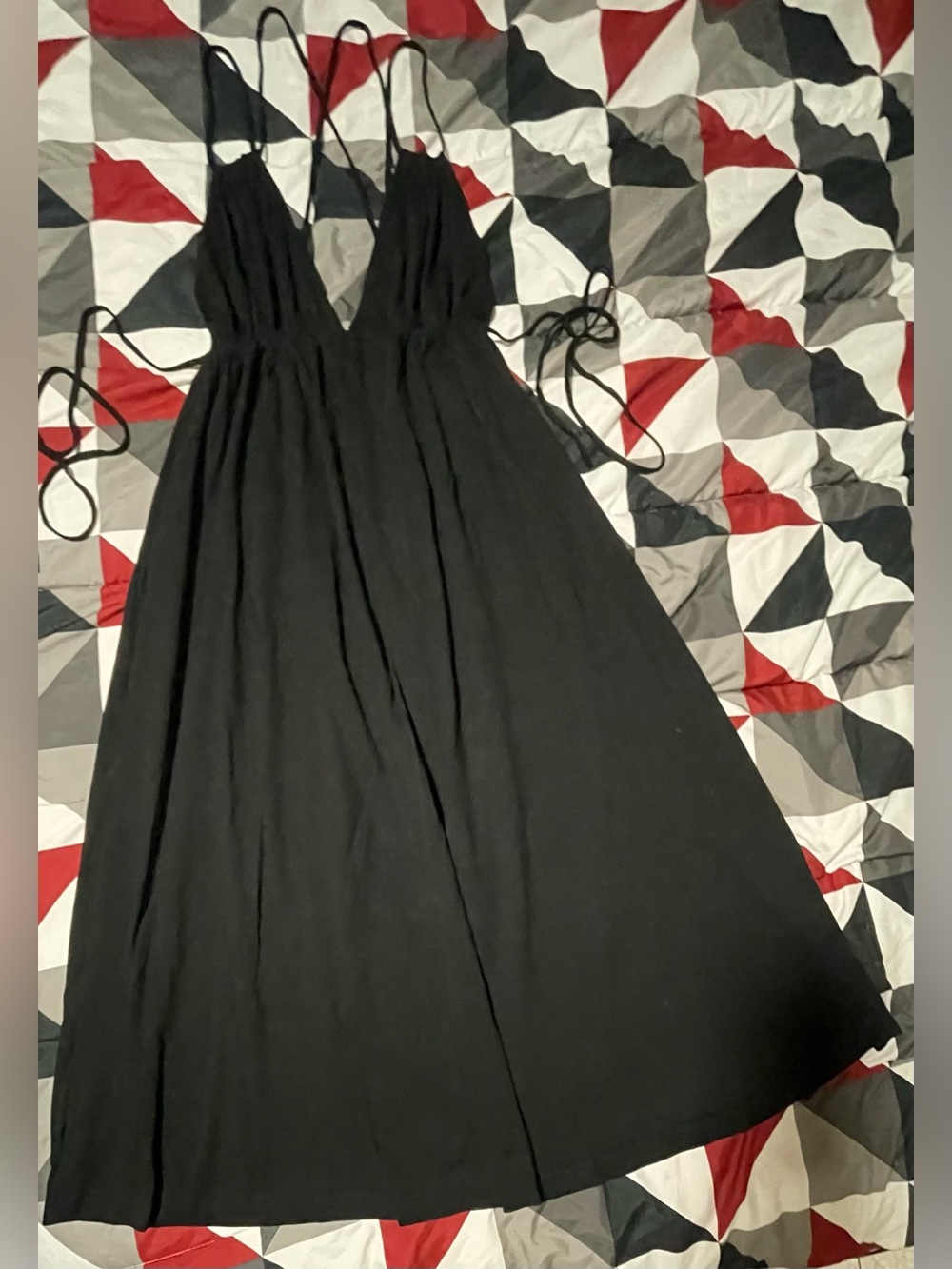 Zara Black Deep V Strappy Maxi Dress